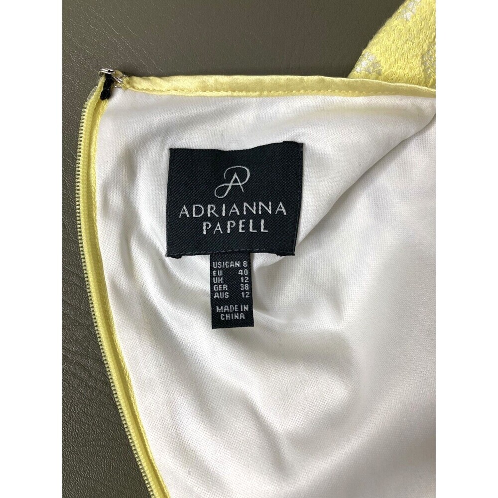 Adrianna Papell Dress Women Size 8 Yellow Lace Fit Flare Pockets Knee Length - Picture 7 of 11